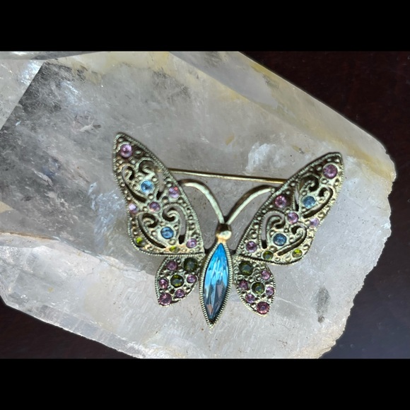 Vintage Rhinestone Butterfly Pin - Picture 4 of 14